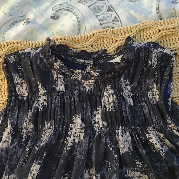 Joie Navy Baltic Print Chiffon Swing Dress - Size XS - Picture 5 of 9